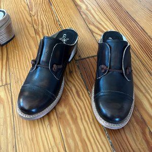 Freebird by Steven Black Leather Mule Clogs with Brown Lacing